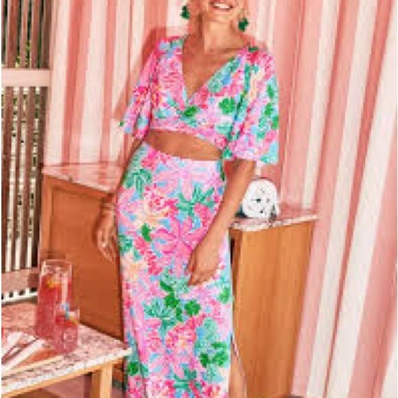 Lilly Pulitzer Pink and Green Floral Skirt Set - Picture 2 of 7